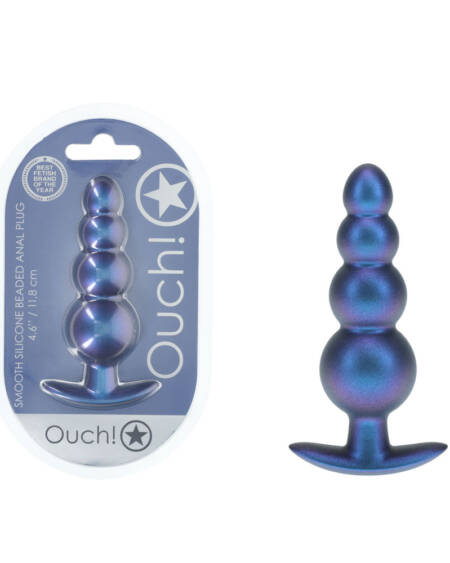 OUCH! Beaded Anal Plug - Metallic Blue