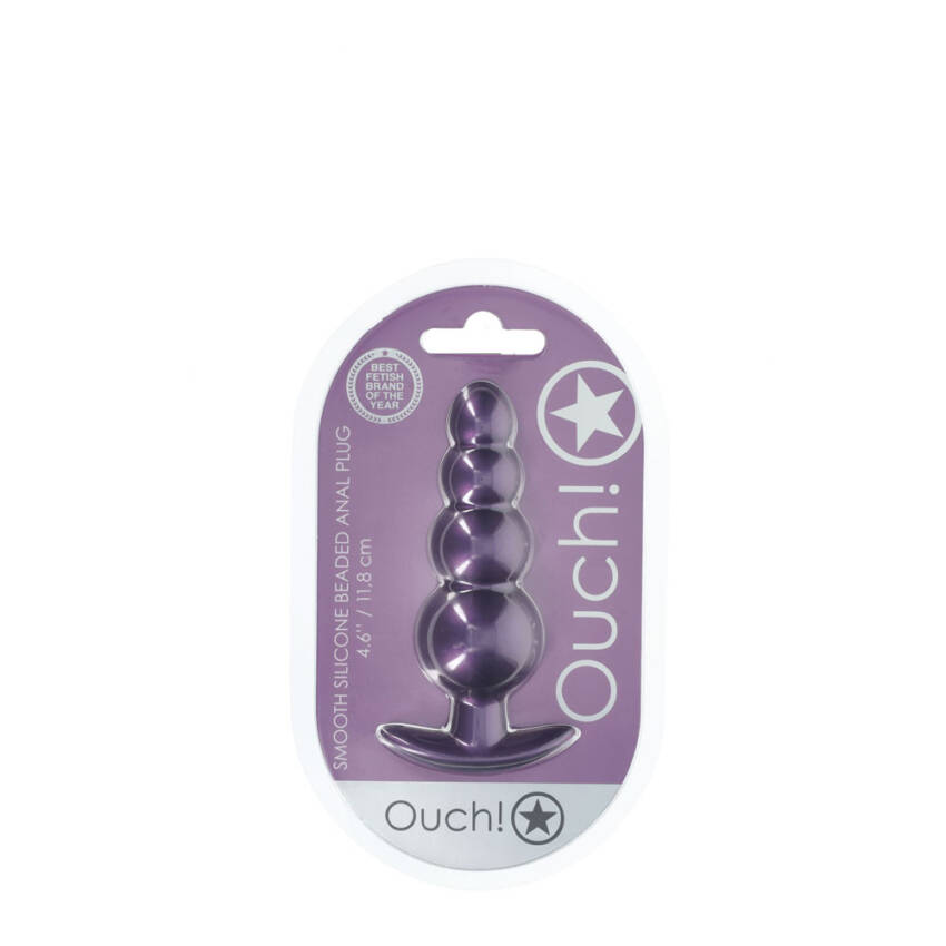 OUCH! Beaded Anal Plug - Metallic Purple - Image 3