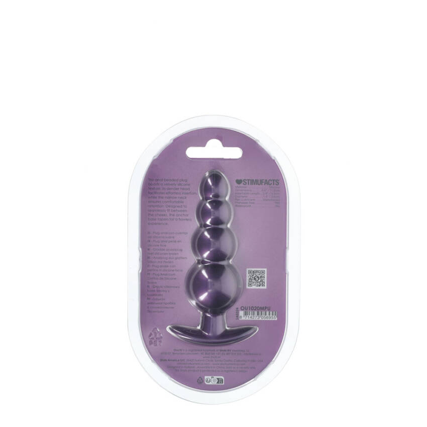 OUCH! Beaded Anal Plug - Metallic Purple - Image 2