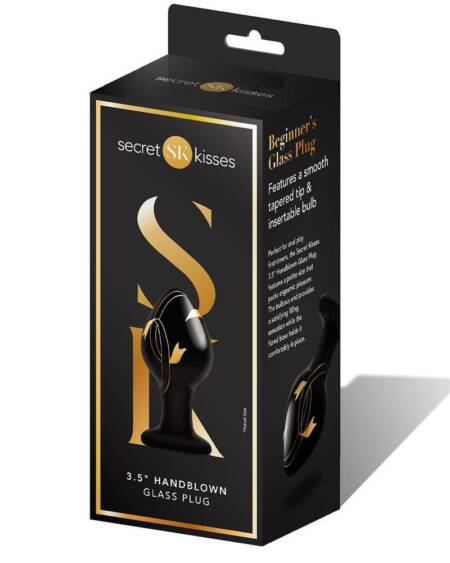 Secret Kisses 3.5in Glass Plug Black & Gold