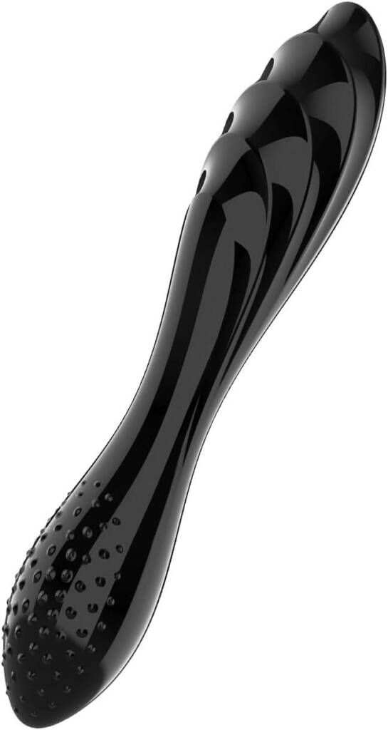 Satisfyer Dazzling Crystal 1 | Glass Dildo | Hot & Cold Temperature Play | Double-Ended| 2 Textured Shafts | G-Spot Stimulation | Unisex (Black)