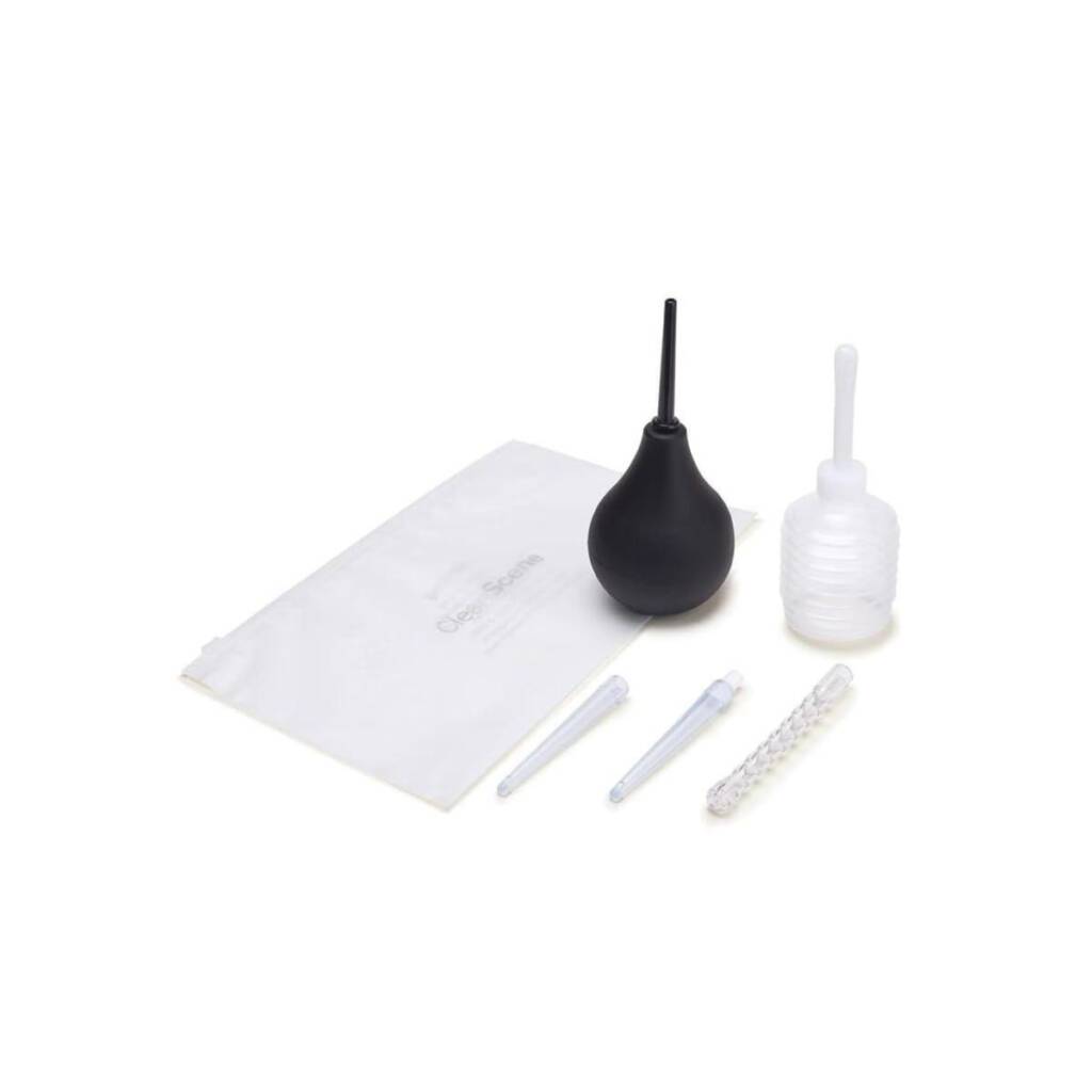 Cleanscene 7 pcs Anal Douche Set with Flexible Tip Head Anal Plugs Black One Size