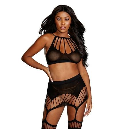 Dreamgirl Semi-Opaque Seamless Bralette & Garter Skirt Set