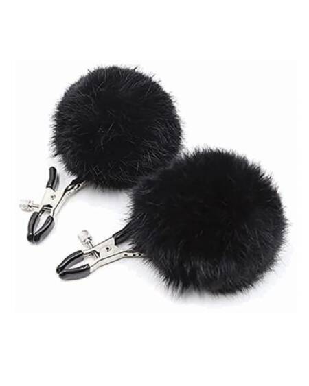 Sexy AF Nipple Clamps Black Puff balls