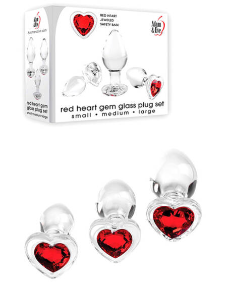 Adam & Eve RED HEART GEM GLASS PLUG SET