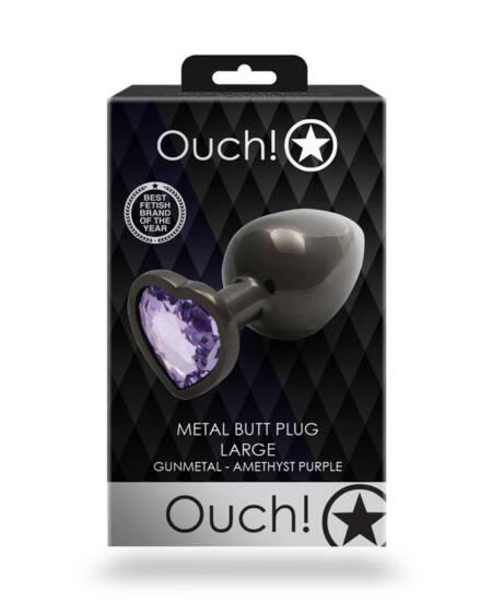 OUCH! Heart Gem Gunmetal Butt Plug - Large