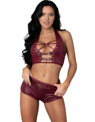 Thalia Burgundy Tease Two Piece Set