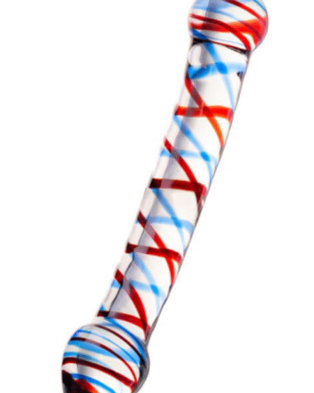Sexus Glass Dildo Curved Blue/Red 20 cm