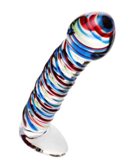 Sexus Glass Dildo Stripes w Base Blue/Red 16cm