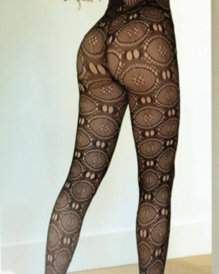 Ethnic Button Pattern Fishnet Tights Black