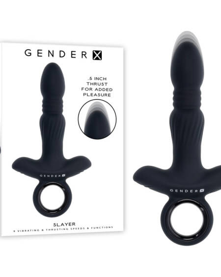 Gender X SLAYER - Black 20 cm USB Rechargeable Thrusting Vibrating Butt Plug