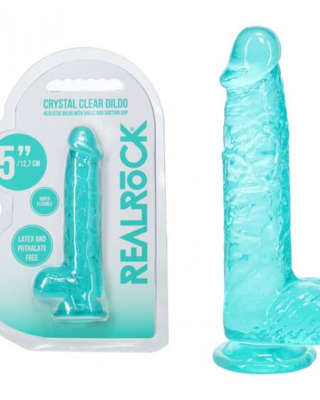 REALROCK 5'' Crystal Clear Dildo with Balls - Turquoise
