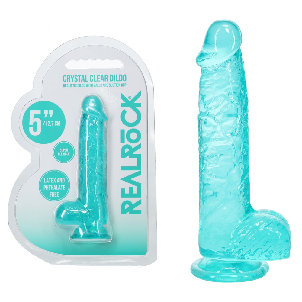 REALROCK 5'' Crystal Clear Dildo with Balls - Turquoise