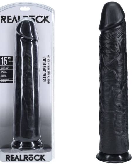 REALROCK 38cm Extra Long Dildo - Black