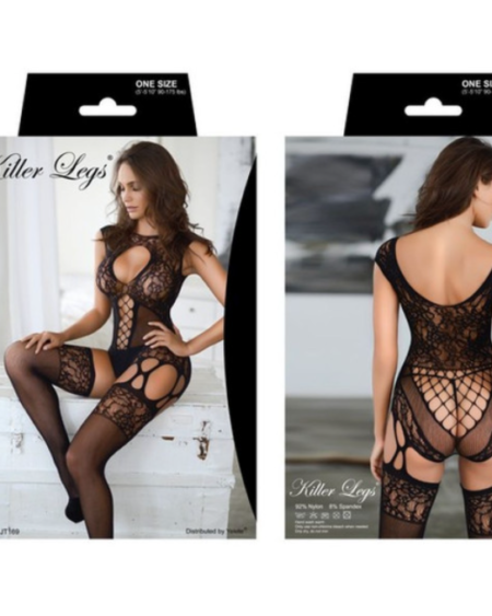 A Starry Night Fishnet Bodystocking Dress with Thong Black