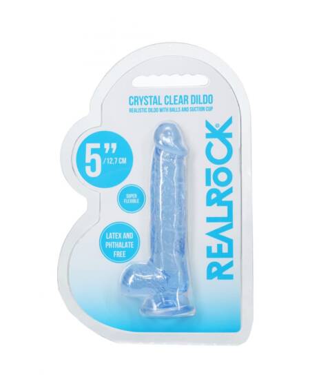 REALROCK 5'' Crystal Clear Dildo with Balls - Blue
