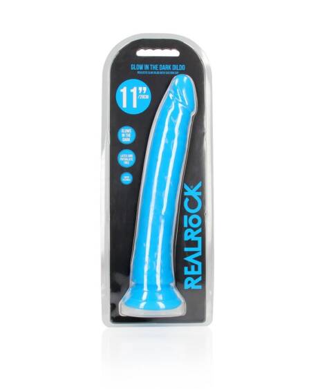 REALROCK Slim Glow in The Dark Realistic Dildo, 11-Inch Length, Neon Blue