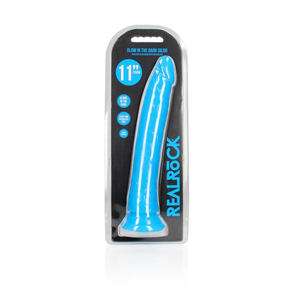 REALROCK Slim Glow in The Dark Realistic Dildo, 11-Inch Length, Neon Blue
