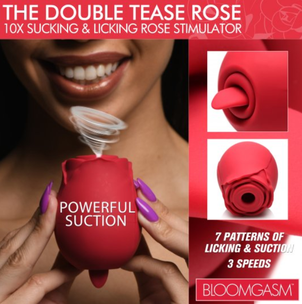 Bloomgasm The Double Tease Rose 10X Sucking and Licking Silicone Stimulator